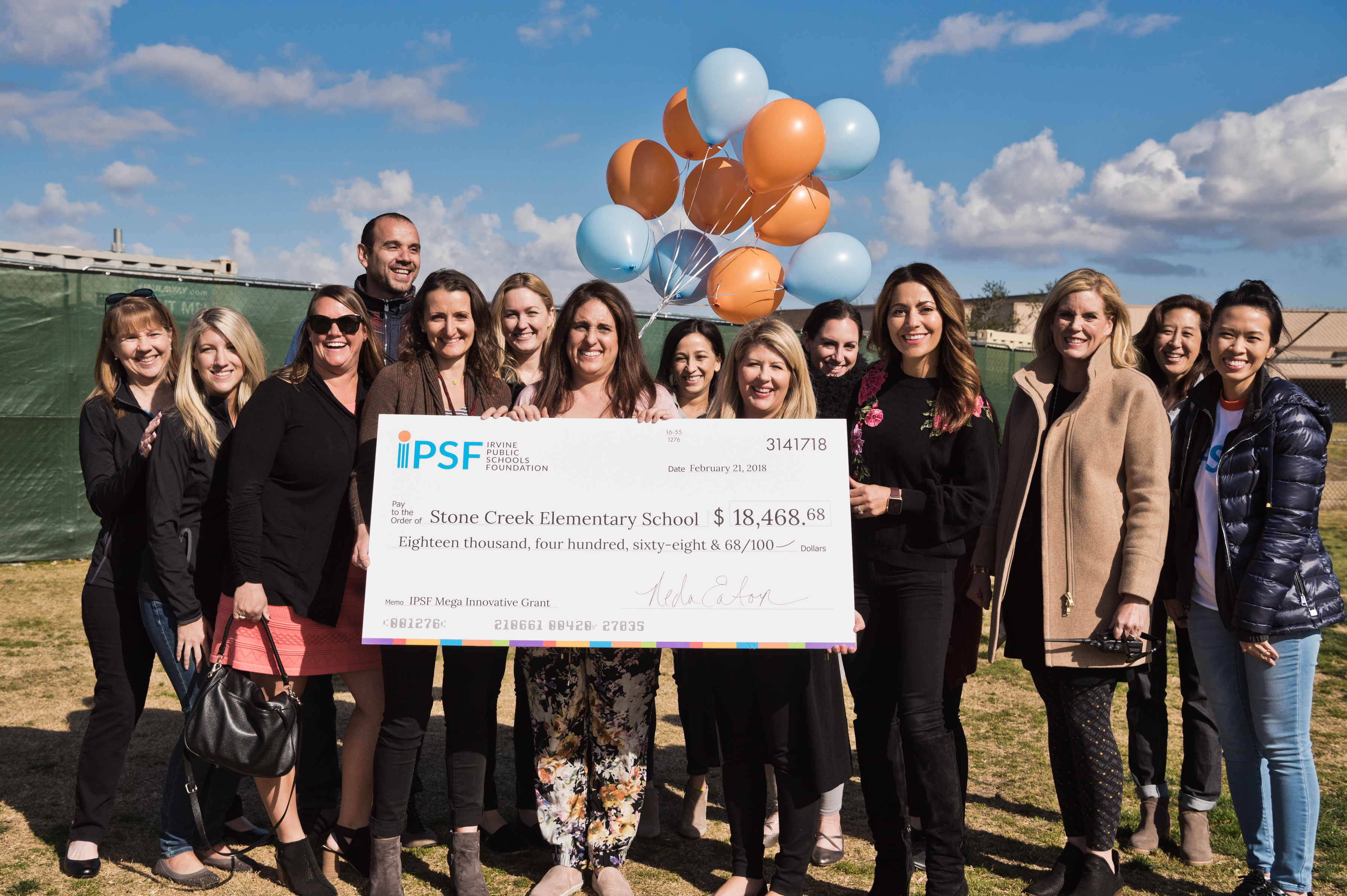 The students at Stone Creek Elementary helped IPSF surprise Christina Pierson, Francheska Anderson, and Klara Saunders with a Mega Innovative Grant for their project Full STEAM Ahead, during their fire drill. Photos Courtesy of Lisa Hu Chen